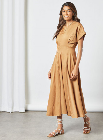 Rolled Sleeve Dress Brown