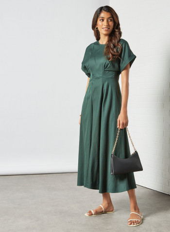 Rolled Sleeve Dress Dark Green