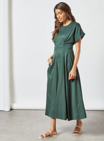 Rolled Sleeve Dress Dark Green