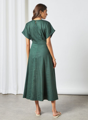 Rolled Sleeve Dress Dark Green