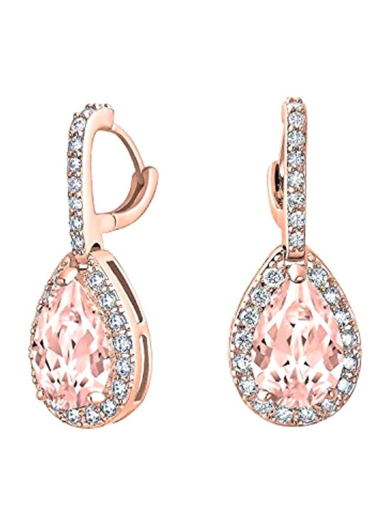 Rose Gold Plated Brass Cubic Zirconia And Simulated Morganite Studded Clip On Earrings
