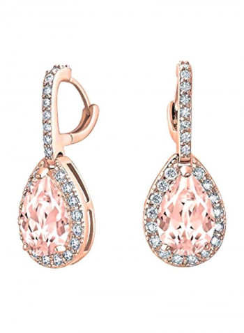 Rose Gold Plated Brass Cubic Zirconia And Simulated Morganite Studded Clip On Earrings