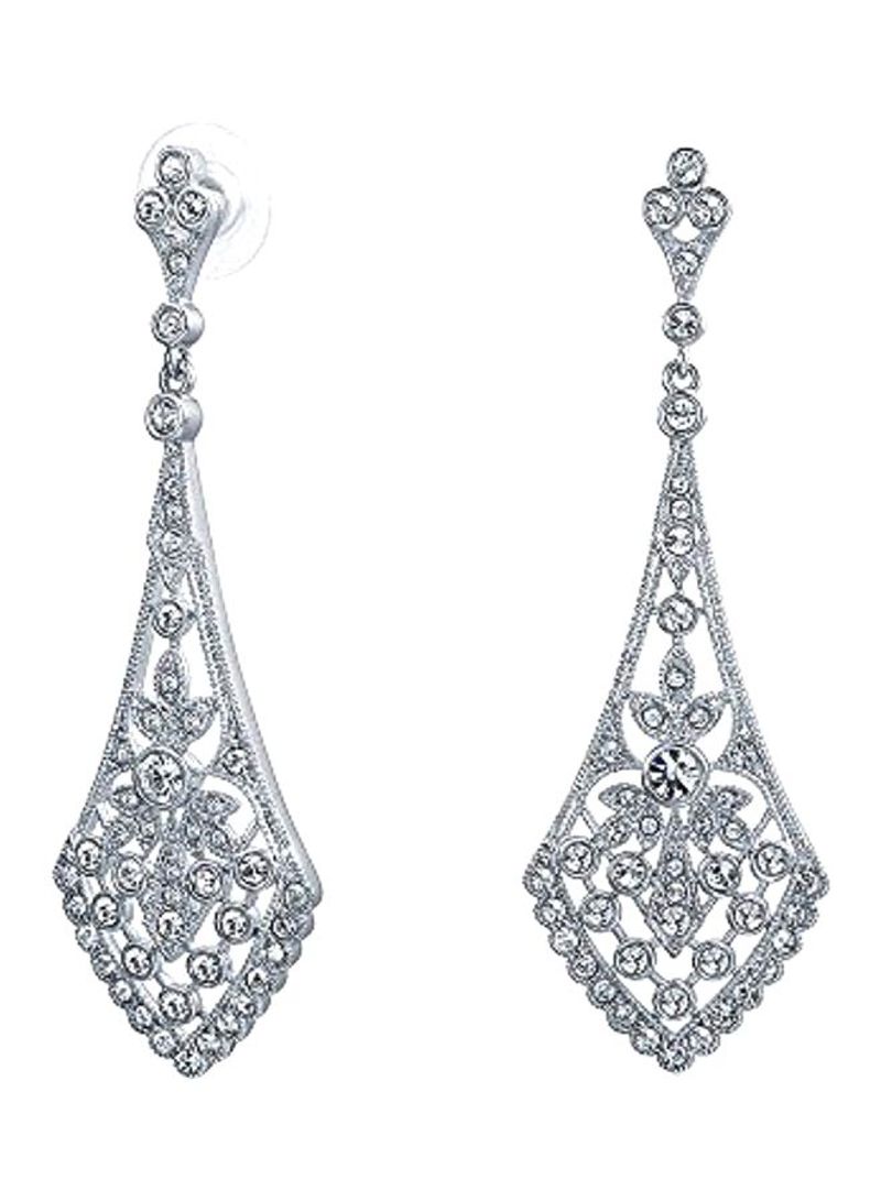 Brass Rhodium Plated Crystal Chandelier Earrings