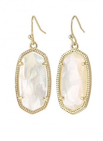 Gold Plated Studded Ivory Mother-Of-Pearl Drop Earrings