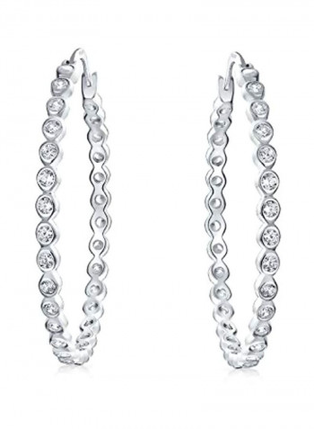 925 Sterling Silver Zirconia Studded Hoop Earring