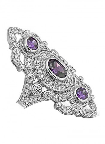 Rhodium Plated Brass Cubic Zirconia Studded Ring Silver