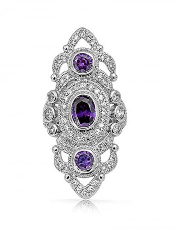 Rhodium Plated Brass Cubic Zirconia Studded Ring Silver