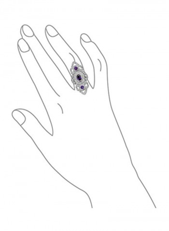Rhodium Plated Brass Cubic Zirconia Studded Ring Silver