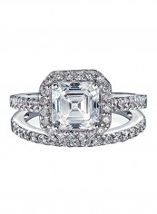 2-Piece 925 Sterling Silver Solitaire Studded Ring Set