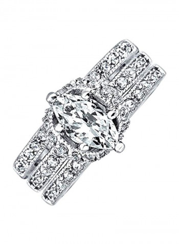 925 Sterling Silver 2CT Solitaire Marquise Cubic Zirconia Studded Ring