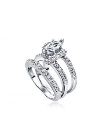 925 Sterling Silver 2CT Solitaire Marquise Cubic Zirconia Studded Ring