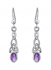 925 Sterling Silver Amethyst Studded Dangle Earrings