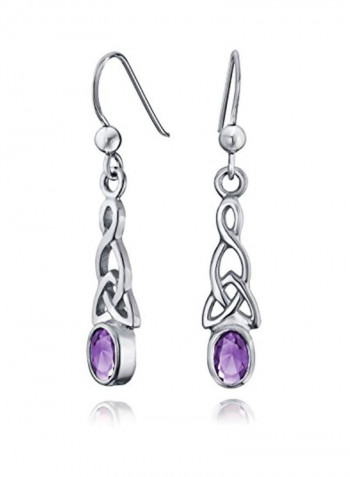925 Sterling Silver Amethyst Studded Dangle Earrings