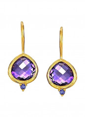 925 Sterling Silver Amethyst Studded Drop Earrings