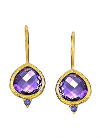 925 Sterling Silver Amethyst Studded Drop Earrings