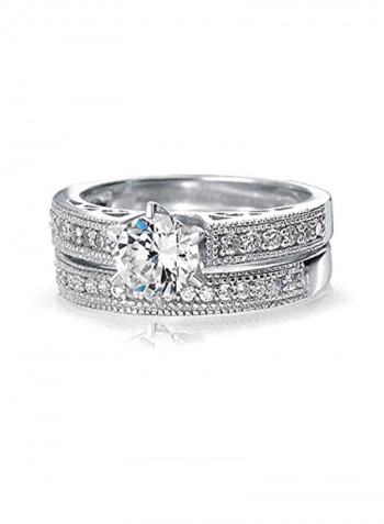 Pair Of 2 925 Sterling Silver Cubic Zirconia Studded Ring