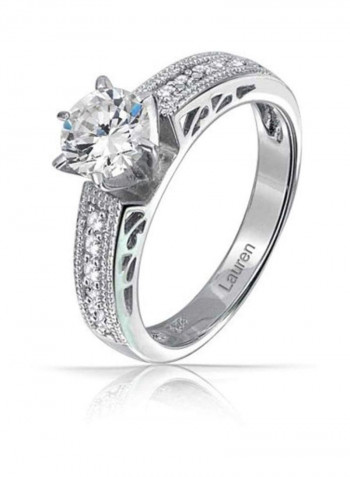 2-Piece 925 Sterling Silver Rhodium Plated Cubic Zirconia Studded Wedding Pave Band Ring Set