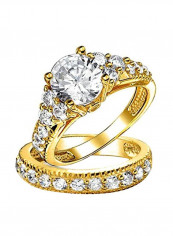925 Sterling Silver 14-Karat Gold Plated Cubic Zirconia Studded Ring