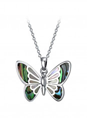 925 Sterling Silver Abalone Studded Butterfly Pendant Necklace