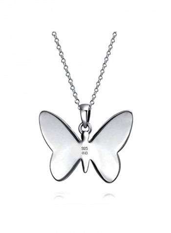 925 Sterling Silver Abalone Studded Butterfly Pendant Necklace