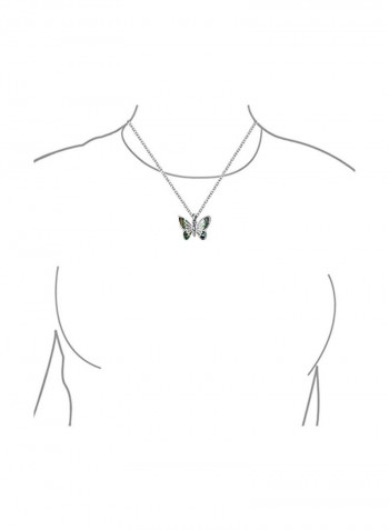 925 Sterling Silver Abalone Studded Butterfly Pendant Necklace