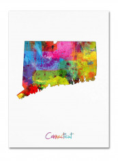 Connecticut Map Canvas Wall Art Black/White 18 x 24inch