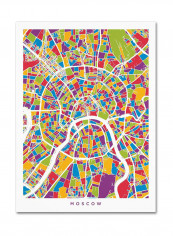 Moscow City Street Map Canvas Wall Art Multicolour 18 x 24inch
