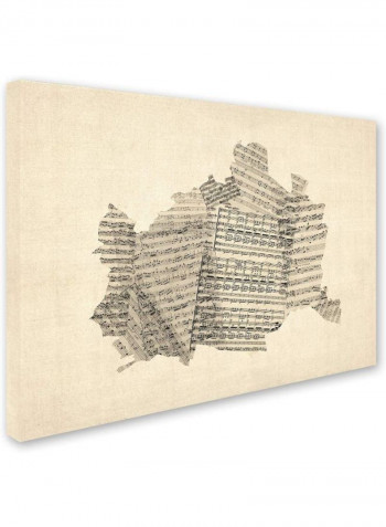 Old Sheet Music Map Of Austria Canvas Wall Art Beige/Black 18 x 24inch