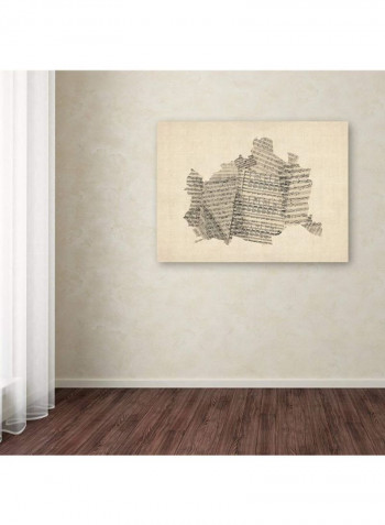 Old Sheet Music Map Of Austria Canvas Wall Art Beige/Black 18 x 24inch