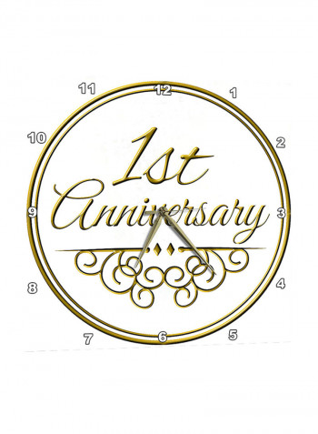 First Anniversary Printed Wall Clock Gold/White 15 x 15inch