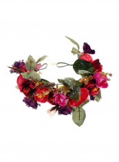 Handmade Adjustable Flower Wreath Headband Red/Purple/Green