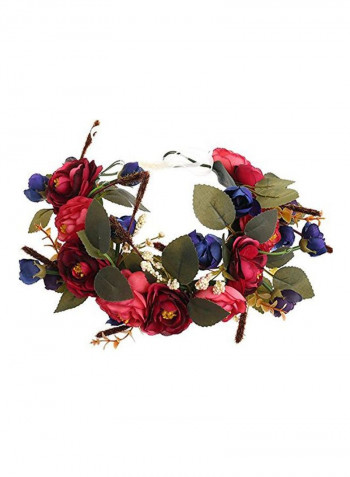 Handmade Adjustable Flower Wreath Headband Red/Purple/Green