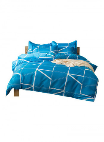 3-Piece Geometric Lines Pattern Quilt Set Polyester Blue/White 1xQuilt Cover(2600x2300), 2xPillowcase(700x500x20)