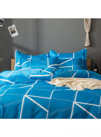3-Piece Geometric Lines Pattern Quilt Set Polyester Blue/White 1xQuilt Cover(2600x2300), 2xPillowcase(700x500x20)