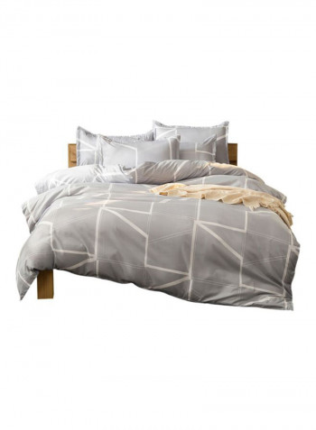 3-Piece Geometric Lines Pattern Quilt Set Polyester Grey/Beige/White 1xQuilt Cover(2600x2300), 2xPillowcase(700x500x20)