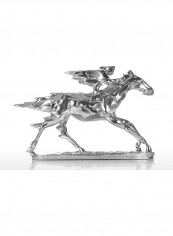 Horse Racing Knight Sculpture Statue Silver 44 x 12 x 30cm