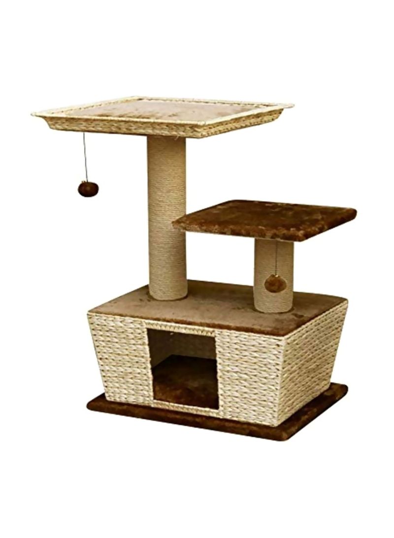 Villa Scratching Tower With Hanging Toys Light Brown