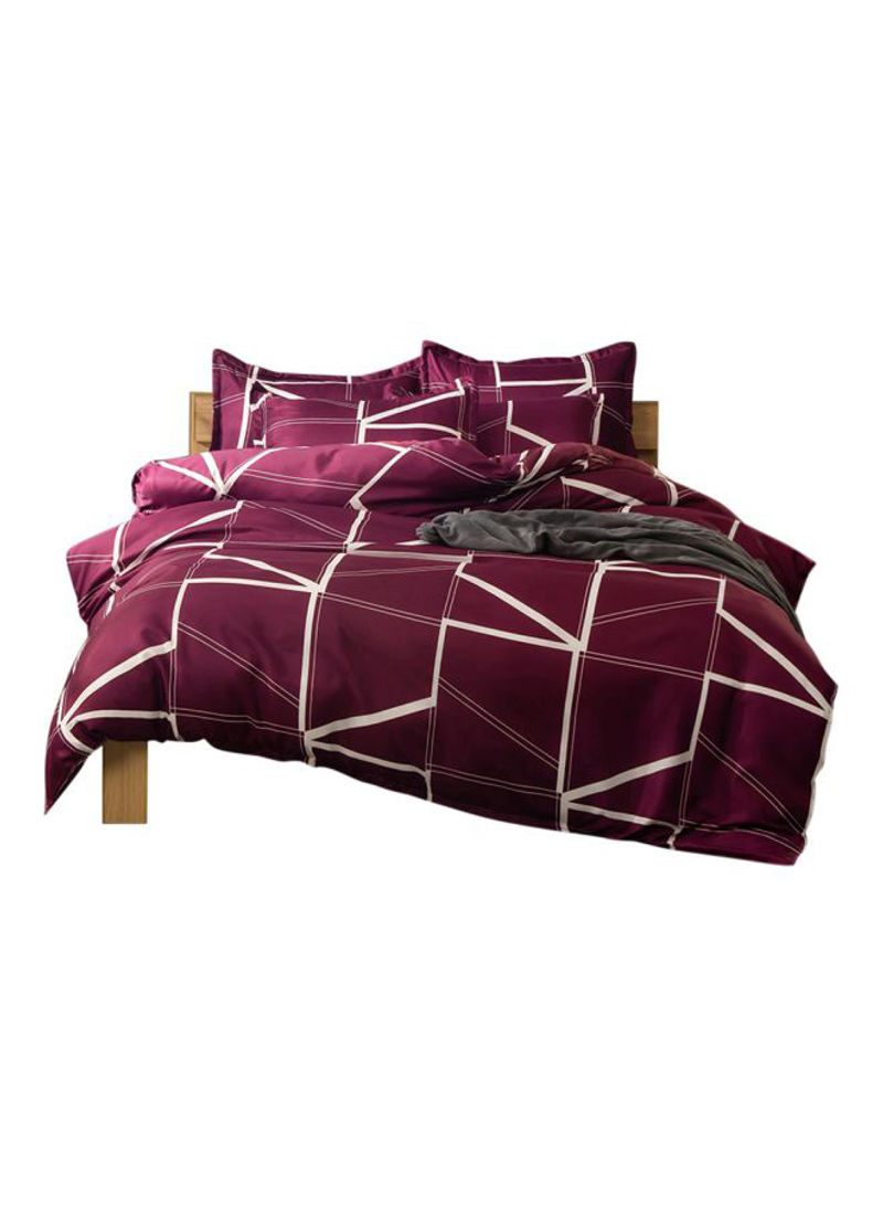 3-Piece Geometric Lines Pattern Quilt Set Polyester Purple/White 1xQuilt Cover(2600x2300), 2xPillowcase(700x500x20)