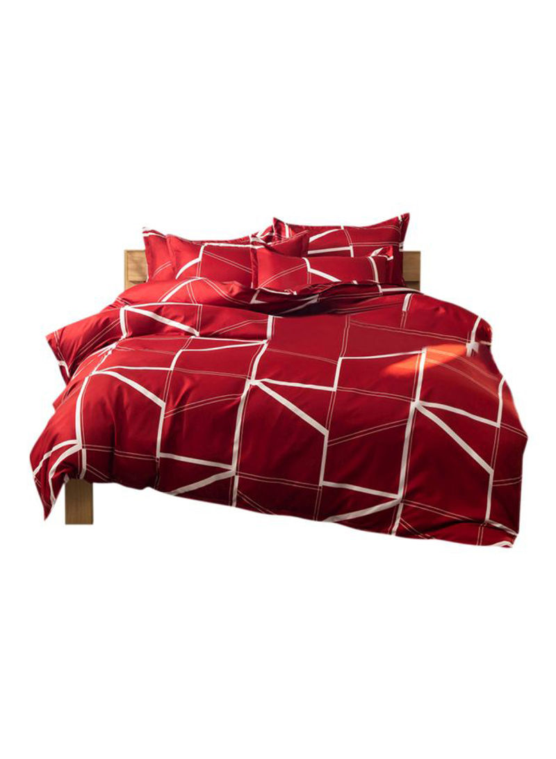 3-Piece Geometric Lines Pattern Quilt Set Polyester Red/White King