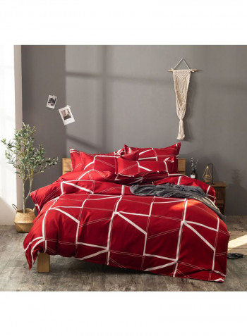 3-Piece Geometric Lines Pattern Quilt Set Polyester Red/White King