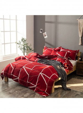 3-Piece Geometric Lines Pattern Quilt Set Polyester Red/White King