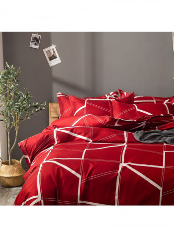 3-Piece Geometric Lines Pattern Quilt Set Polyester Red/White King