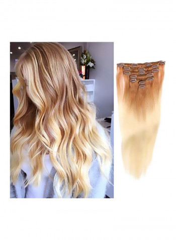 7-Piece Ombre Straight Clip In Hair Extension Set Golden Brown/Blonde Balayage Ombre 20inch