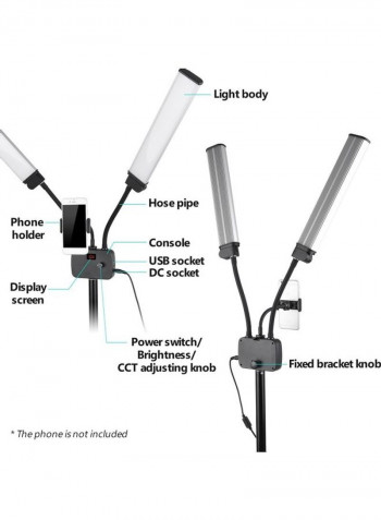 Flexible Double Arm LED Fill Light with Phone Holder White/Black
