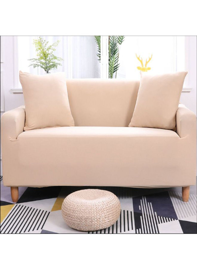 Anti-Slip Solid Pattern Sofa Slipcover Beige 235-300centimeter