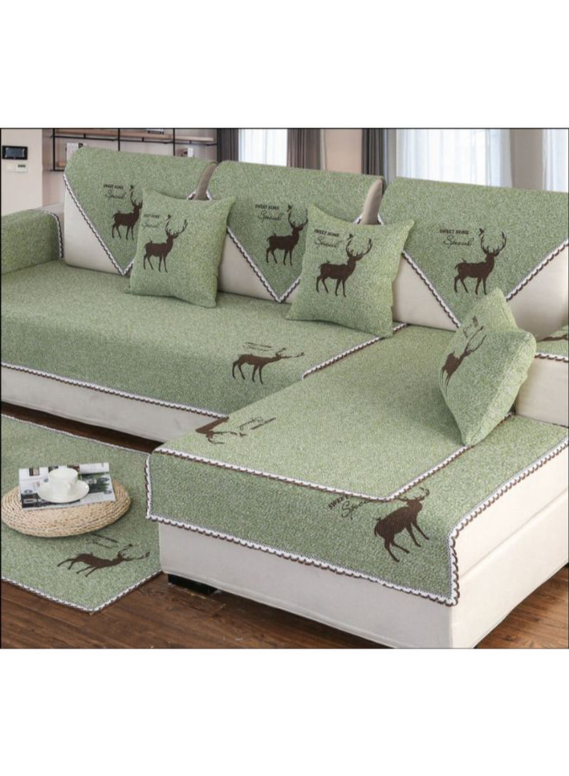 Dust Proof Elk Printed Sofa Slipcover Green/Black/White