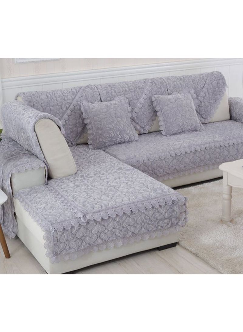 Flannel Anti-Skid Plush Sofa Slipcover Grey