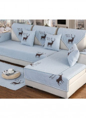 Printed Non-Slip Dust-Proof Sofa Slipcover Blue/Brown