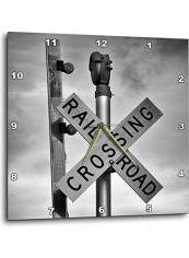 Railway Crossing Printed Wall Clock Multicolour 13x13x0.1inch