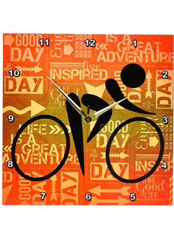 Bicycle Rider Silhouette Sunset Hues Art Wall Clock Multicolour 13x13inch